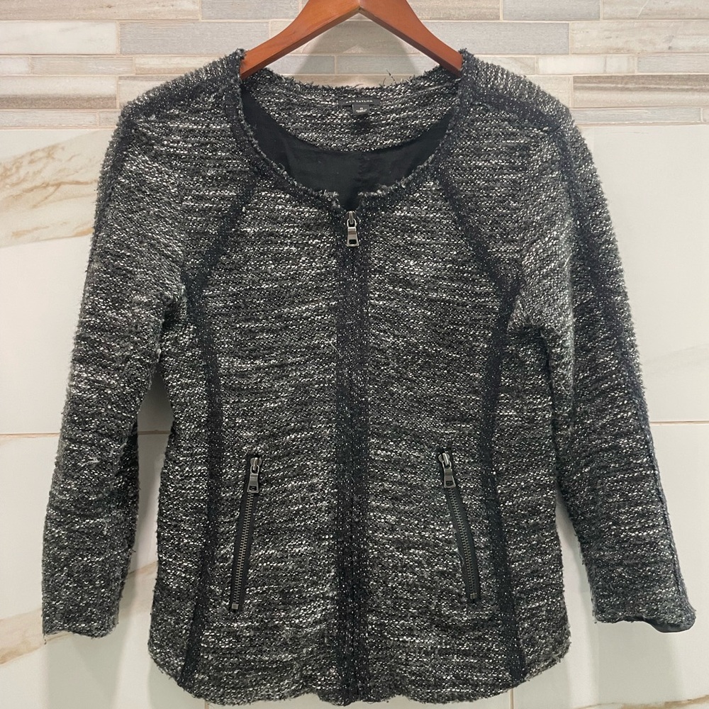 Ann Taylor Black and Gray Tweed zippered Jacket - Picture 3 of 11